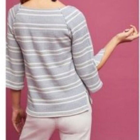 Anthropologie 9-h15 stcl Postmark Striped Bell Sleeve Blue White Top Size S - Picture 2 of 11